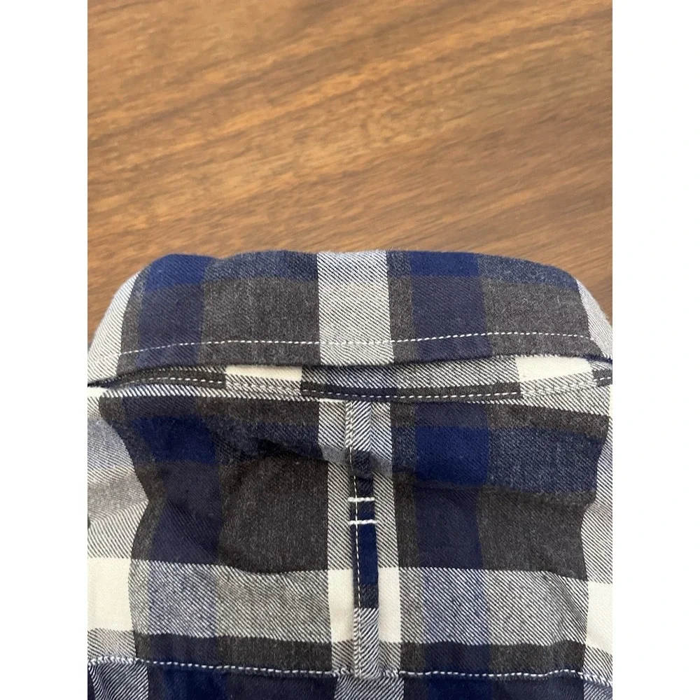 Banana Republic Men's M Luxe Flannel Shirt Untucked Slim Fit Navy Blue Plaid